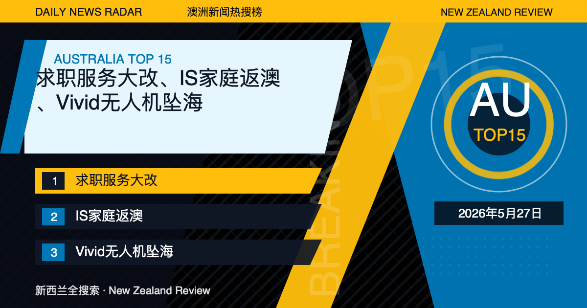 澳洲新闻热搜榜TOP15｜2026年5月27日｜求职服务大改、IS家庭返澳、Vivid无人机坠海 封面图