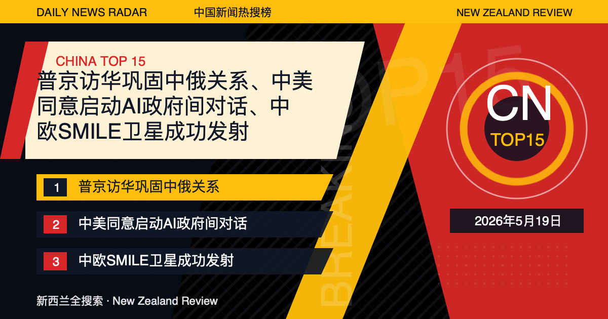 中国新闻热搜榜TOP15｜2026年5月19日｜普京访华巩固中俄关系、中美同意启动AI政府间对话、中欧SMILE卫星成功发射 封面图