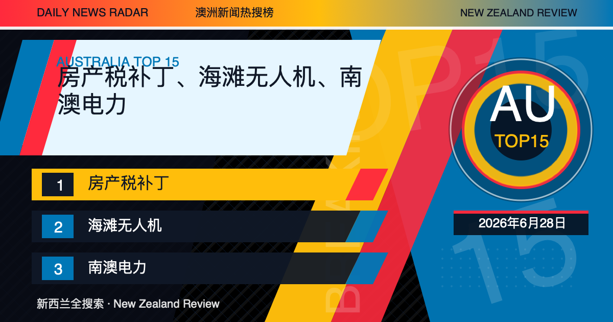 澳洲新闻热搜榜TOP15｜2026年6月28日｜房产税补丁、海滩无人机、南澳电力