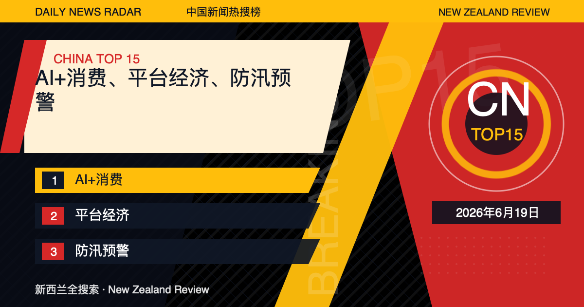 中国新闻热搜榜TOP15｜2026年6月19日｜AI+消费、平台经济、防汛预警 封面图