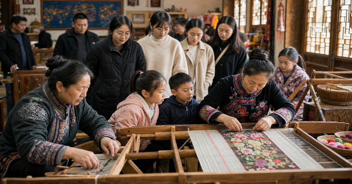 中国传统手工艺工坊中的传承场景
