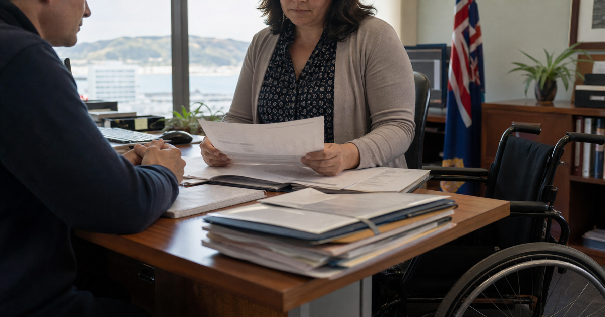 Disability support policy papers on a Wellington office desk