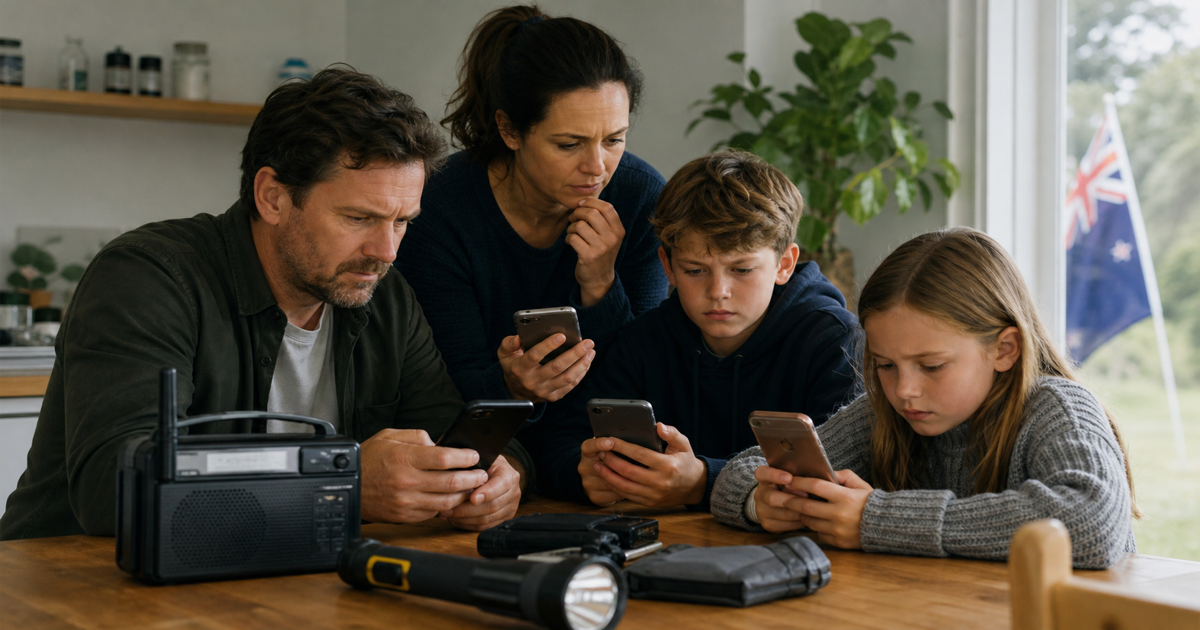 New Zealand family receiving emergency mobile alerts at home