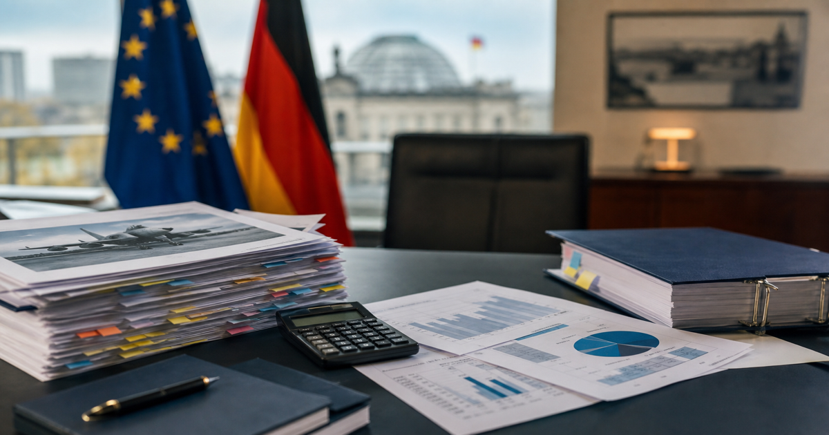 European government district desk with defence budget papers