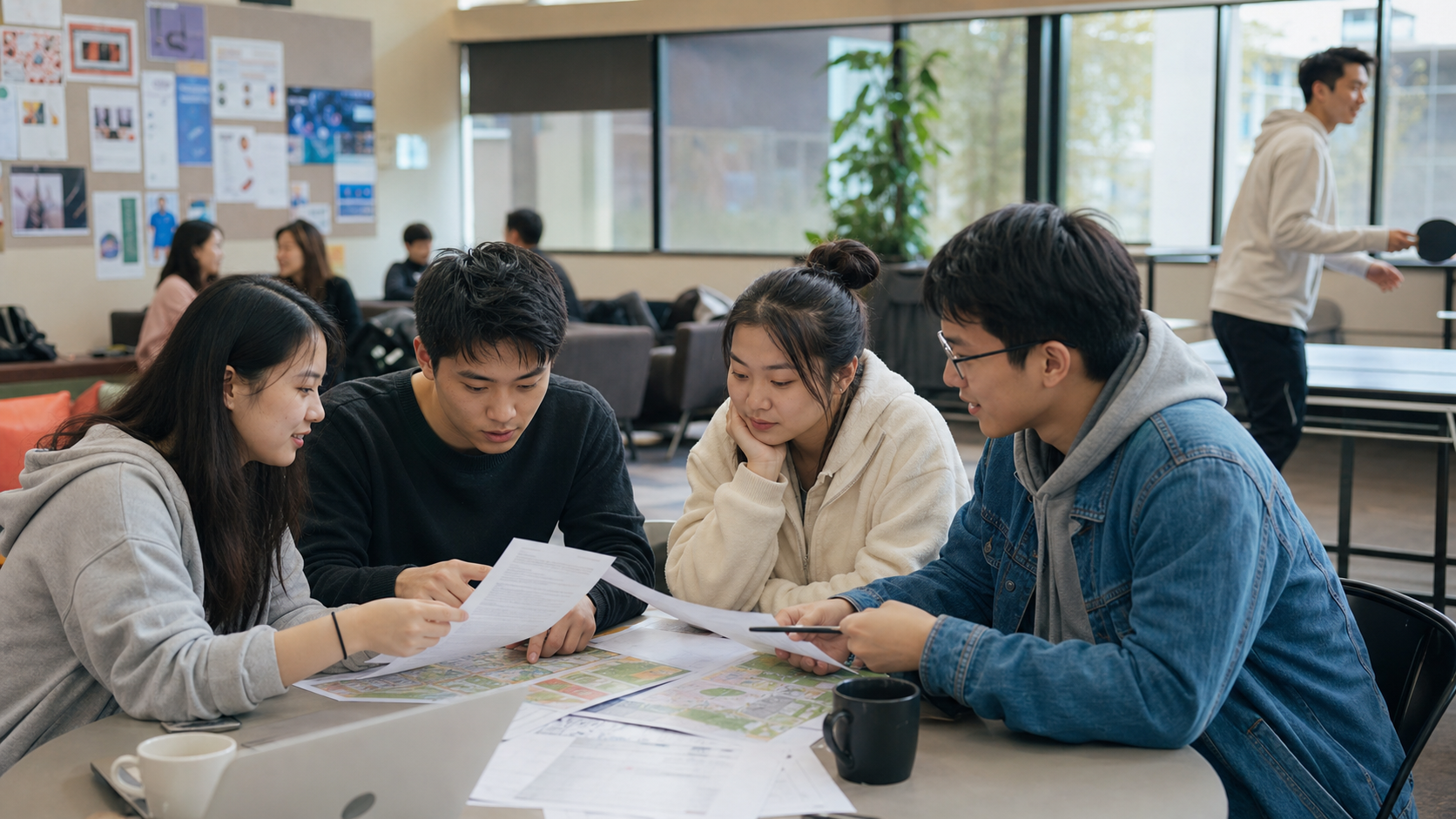 中国留学生在新西兰核对租房、工作与保险资料（AI生成示意图）