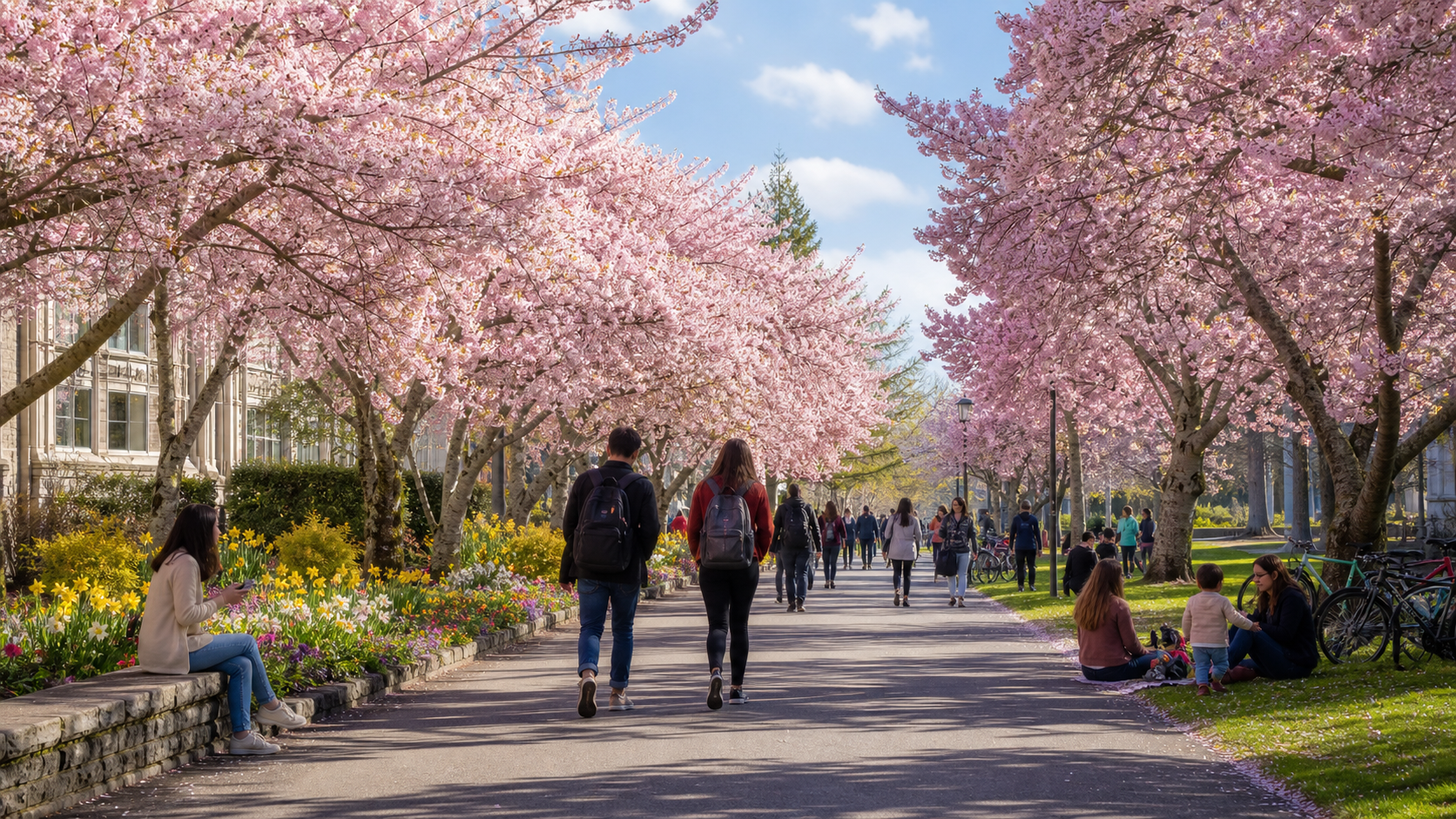 坎特伯雷大学风格樱花大道（AI生成示意图）