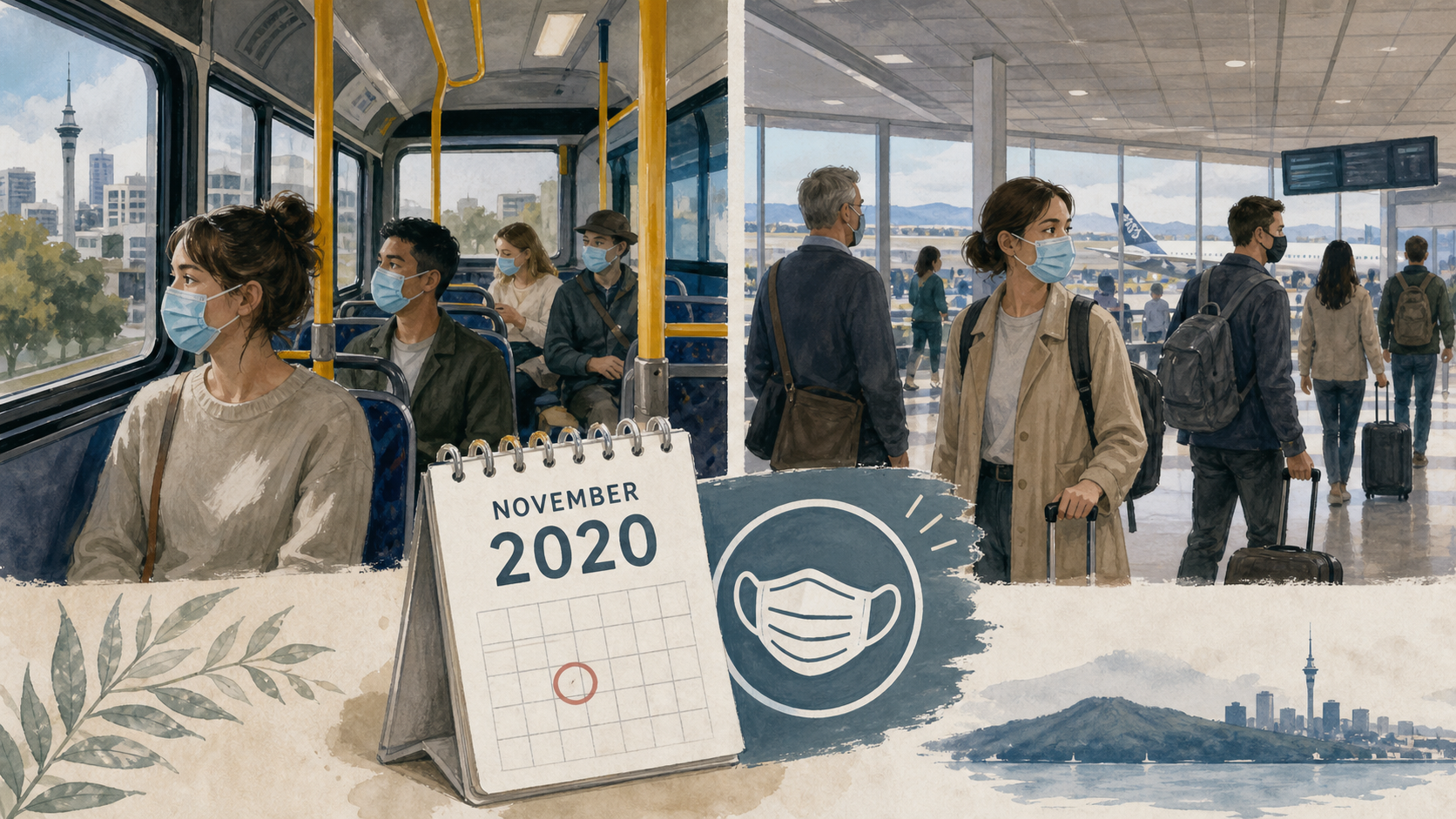 2020年奥克兰公共交通口罩规定（AI生成示意图）