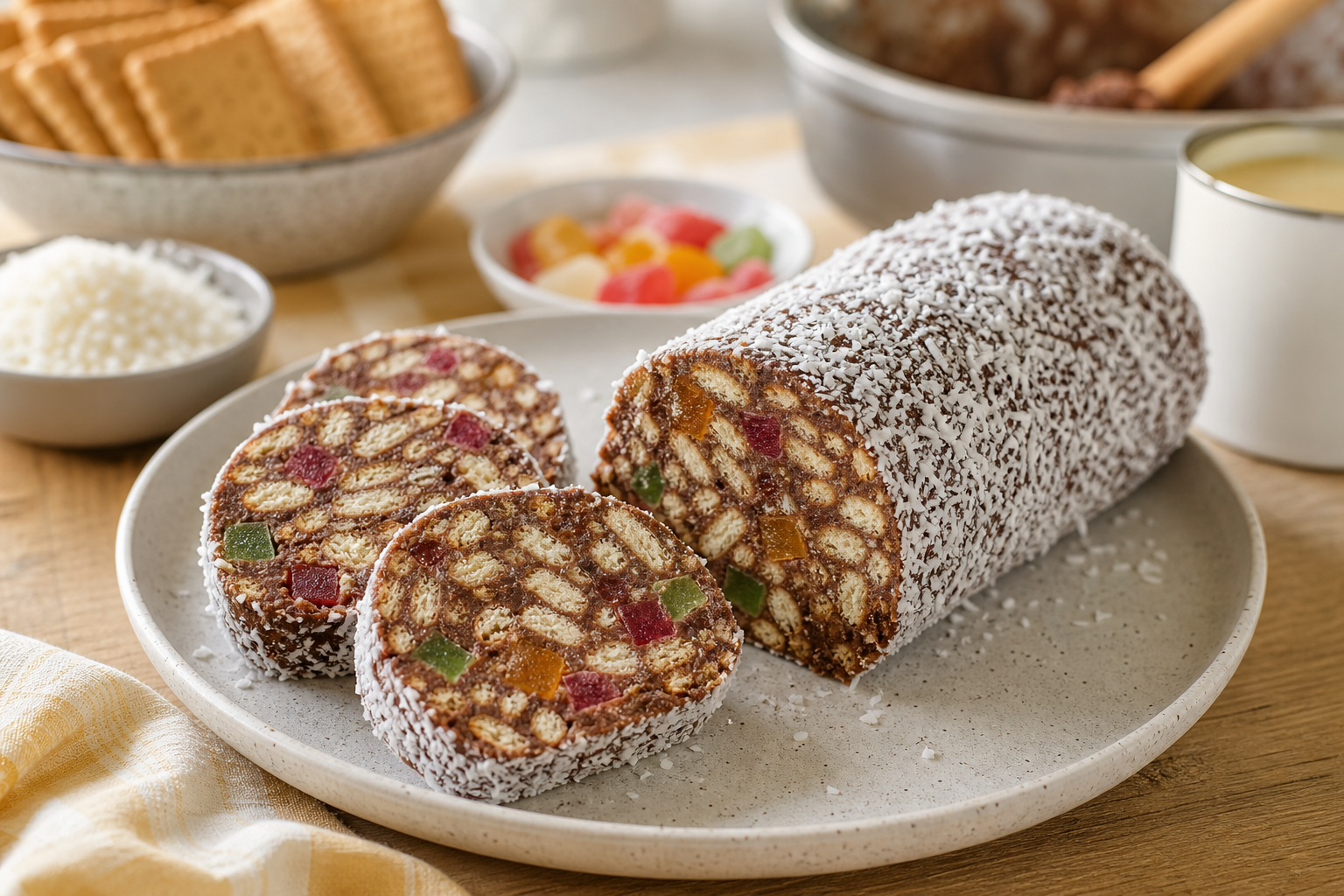 AI生成说明性插图：切片的新西兰Lolly Cake糖果蛋糕