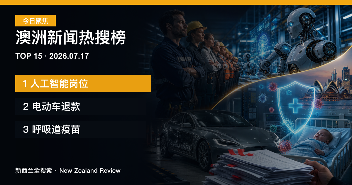 澳洲新闻热搜榜TOP15｜2026年7月17日｜人工智能岗位、电动车退款、呼吸道疫苗 正式新闻封面图