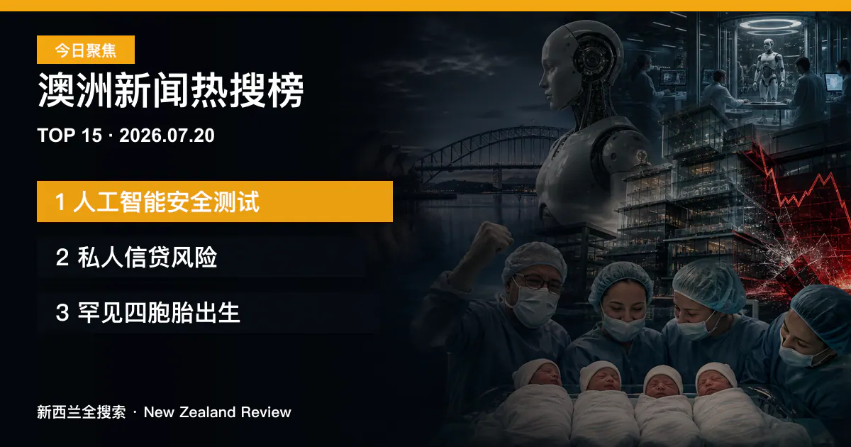 澳洲新闻热搜榜TOP15｜2026年7月20日｜人工智能安全测试、私人信贷风险、罕见四胞胎出生 正式新闻封面图