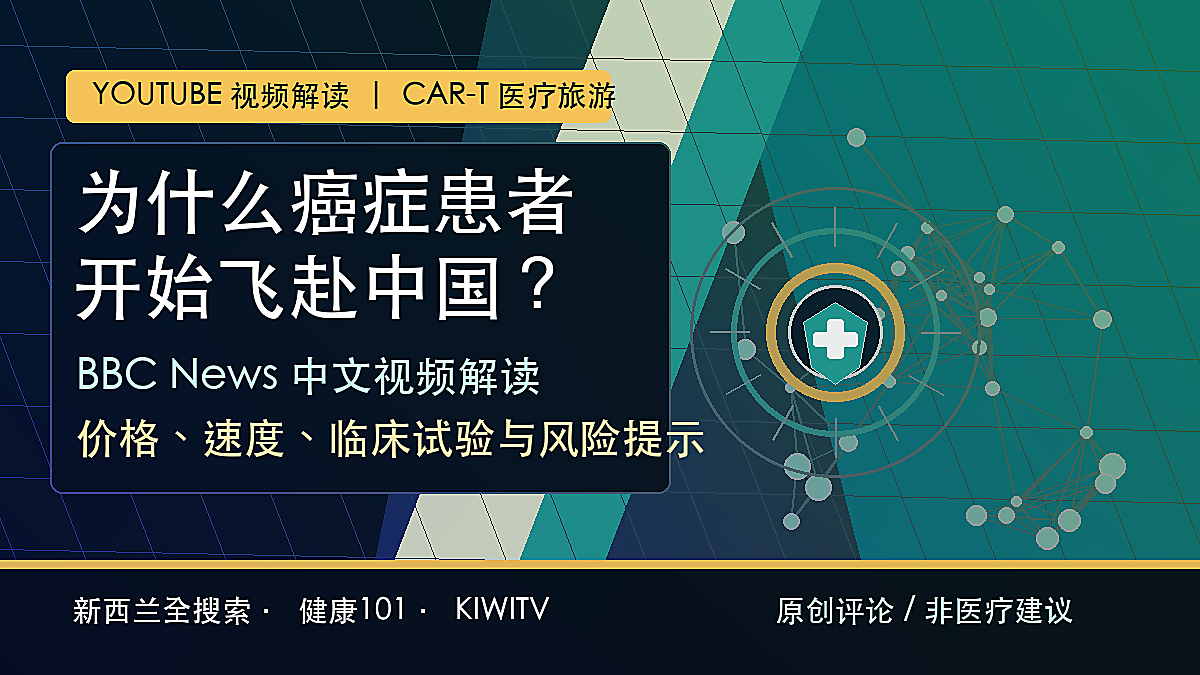 CAR-T细胞治疗与跨境医疗旅游主题原创封面图，蓝绿色医学科技风格