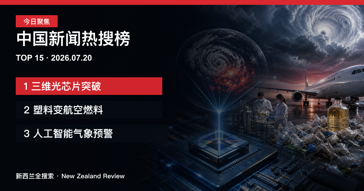 中国新闻热搜榜TOP15｜2026年7月20日｜三维光芯片突破、塑料变航空燃料、人工智能气象预警 正式新闻封面图