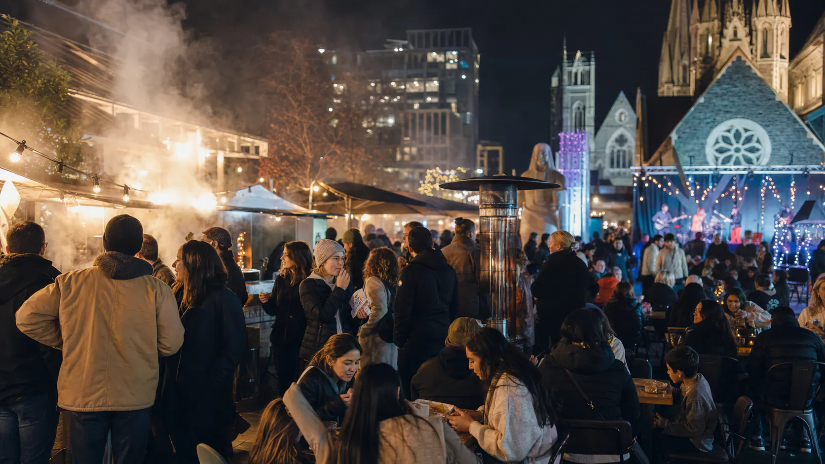 City Night Market 八月开进基督城市中心：星期五晚上，怎样把晚餐、音乐和散步排在一起