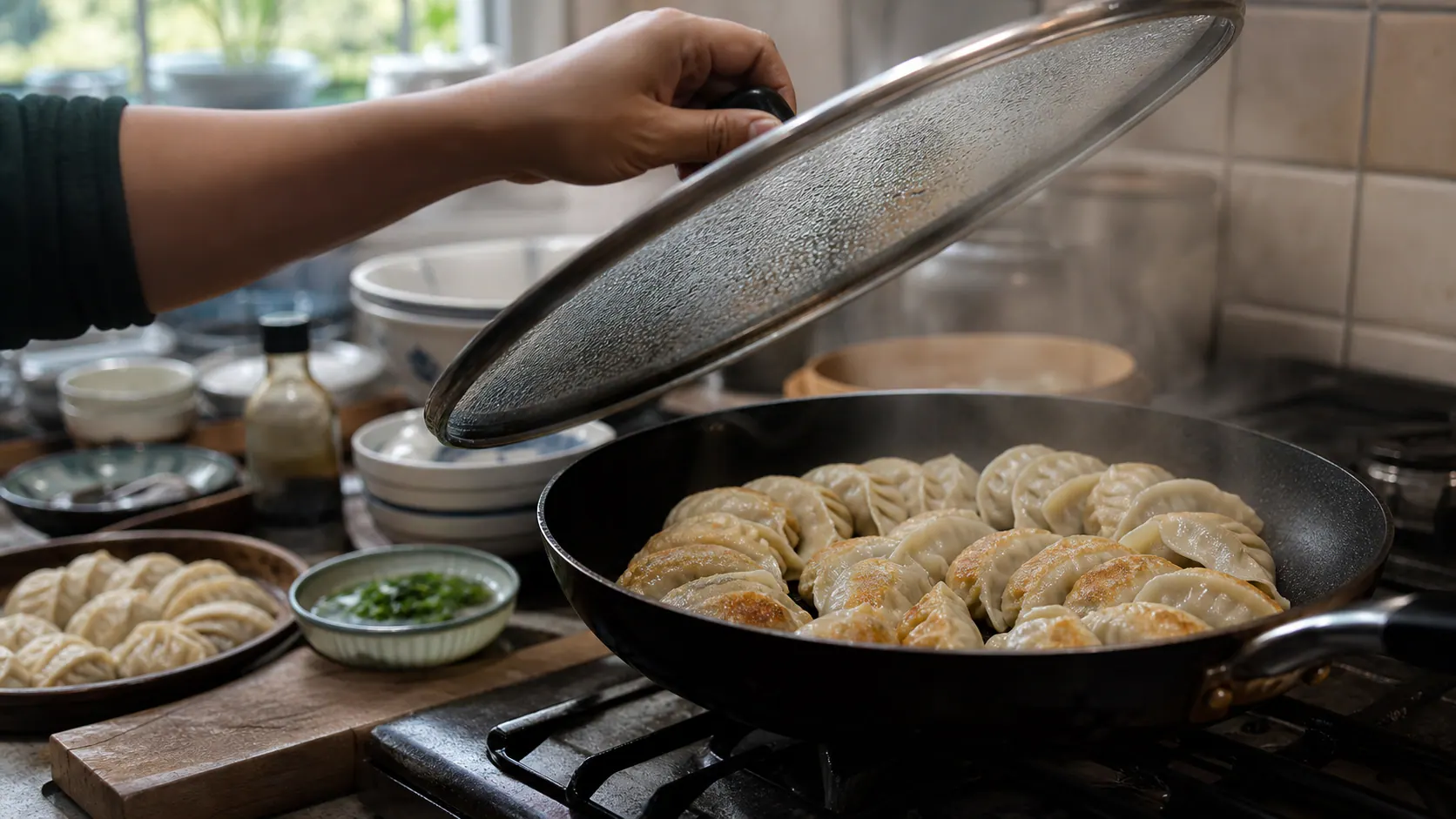 冰箱里的剩饺子怎样煎出脆底：锅贴真正考验的是水汽