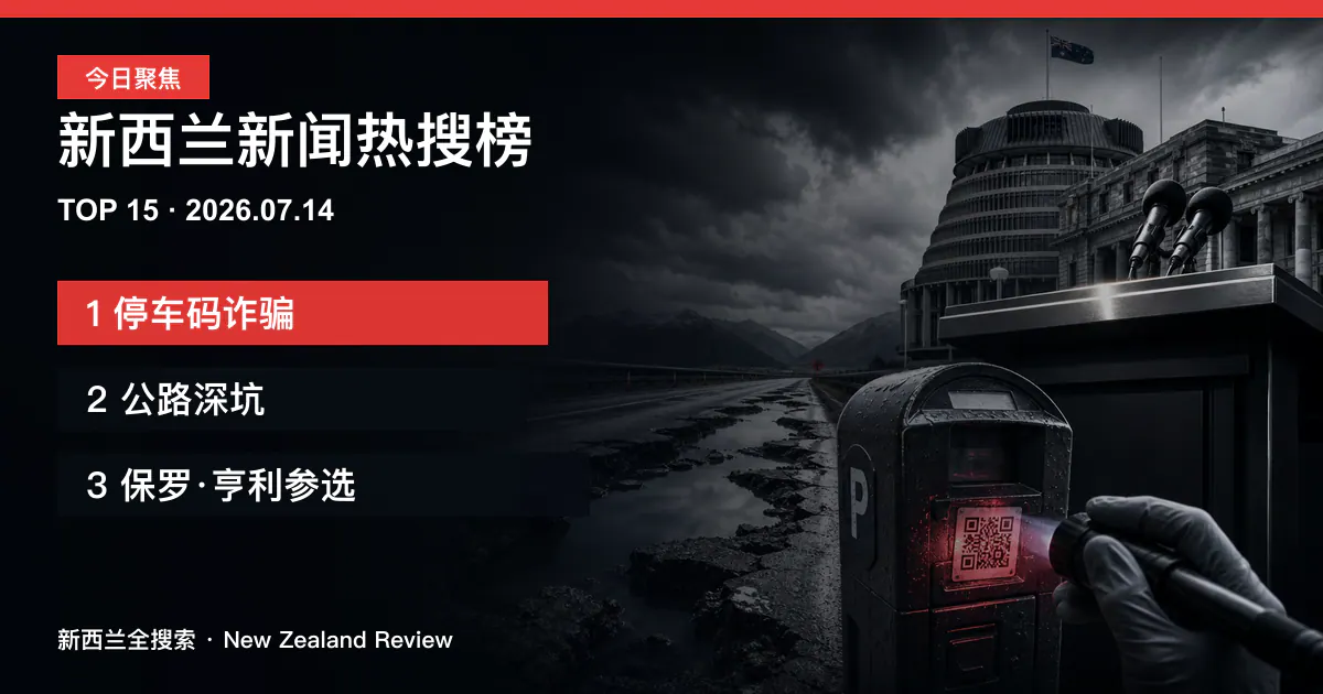 新西兰新闻热搜榜TOP15｜2026年7月14日｜停车码诈骗、公路深坑、保罗·亨利参选