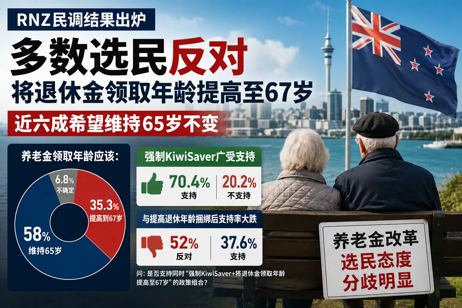 民调：多数新西兰选民反对将退休金领取年龄提高至67岁