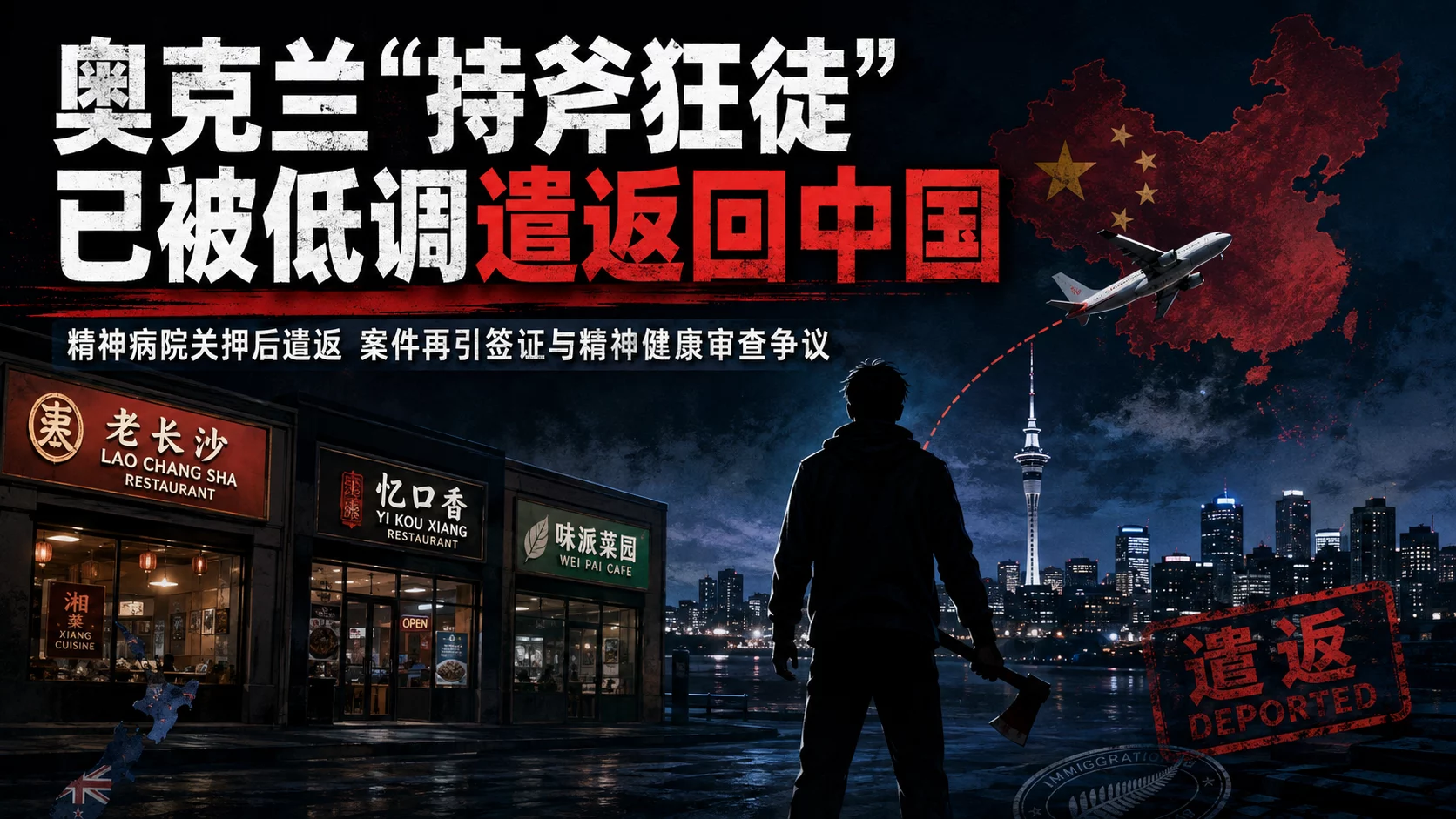 血洗奥克兰三家餐厅的“持斧狂徒”已被遣返中国，签证申请竟未发现精神病史