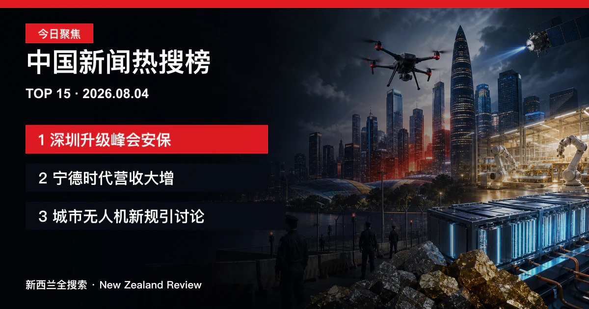 中国新闻热搜榜TOP15｜2026年8月4日｜深圳升级亚太经合组织峰会安保、宁德时代营收大增、城市无人机新规引发讨论 正式新闻封面图