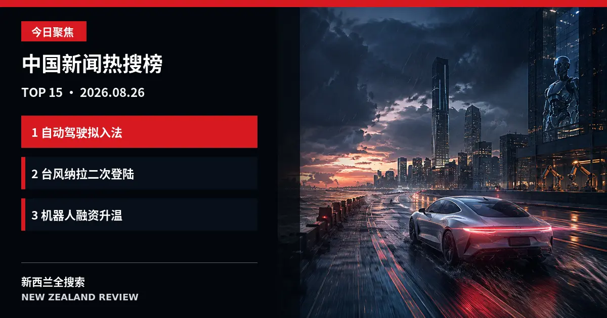 中国新闻热搜榜｜2026年8月26日｜自动驾驶拟入法、台风纳拉二次登陆、机器人融资升温 正式新闻封面图