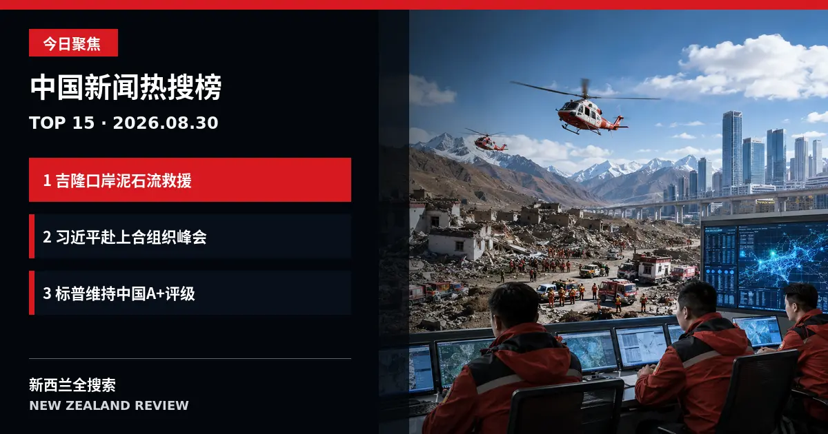 中国新闻热搜榜｜2026年8月30日｜西藏吉隆口岸泥石流救援持续、国家主席赴上合峰会并访问两国、标普维持中国A+评级 正式新闻封面图
