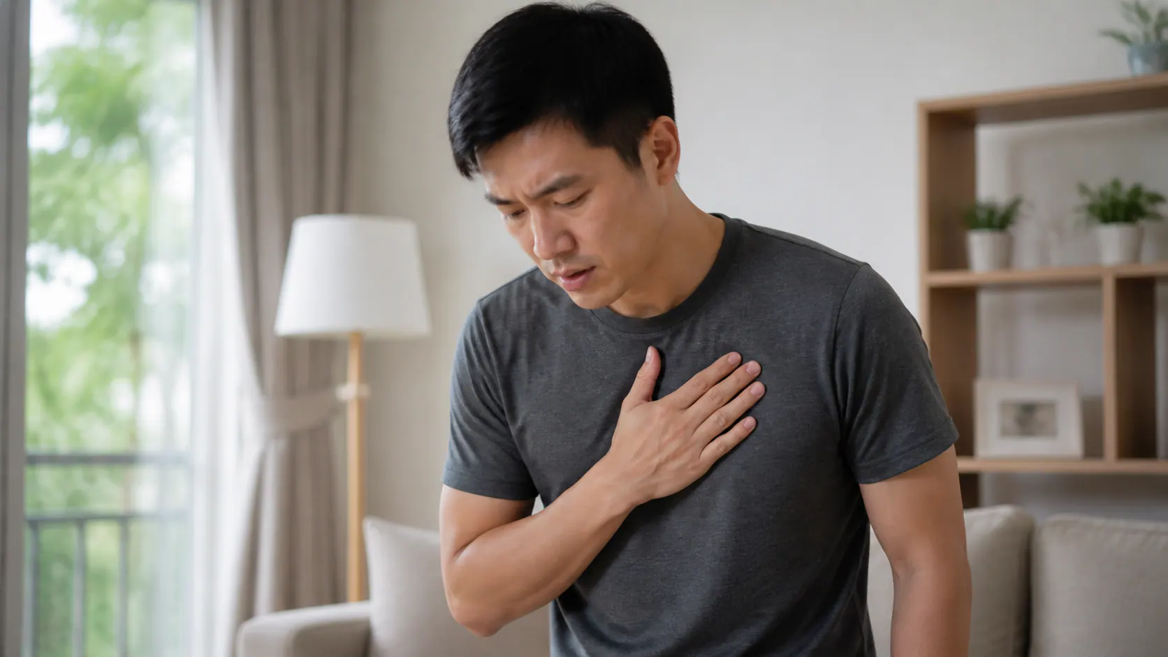 一名成年人在家中轻按胸口感到疼痛