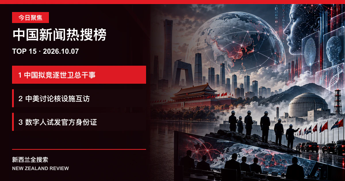 中国新闻热搜榜TOP15｜2026年10月7日｜中国拟竞逐世卫组织总干事、中美讨论核设施互访、人工智能数字人试发身份证 正式新闻封面图