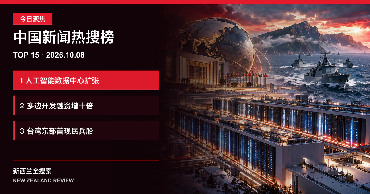 中国新闻热搜榜TOP15｜2026年10月8日｜人工智能数据中心加速扩张、多边开发融资十年增十倍、台湾东部首现海上民兵船 正式新闻封面图