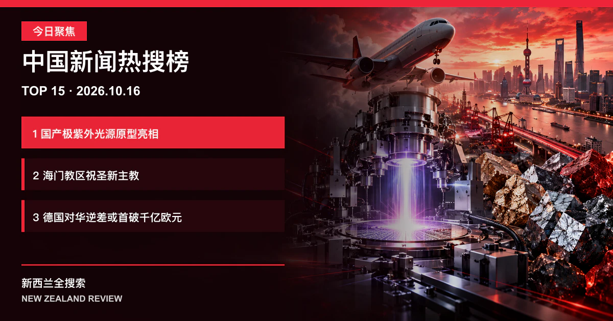 中国新闻热搜榜TOP15｜2026年10月16日｜国产极紫外光源原型亮相、海门教区祝圣新主教、德国对华逆差或首破千亿欧元 正式新闻封面图