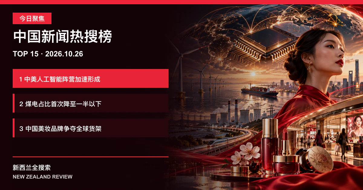 中国新闻热搜榜TOP15｜2026年10月26日｜中美人工智能阵营加速形成、煤电占比首次降至一半以下、中国美妆品牌争夺全球货架 正式新闻封面图