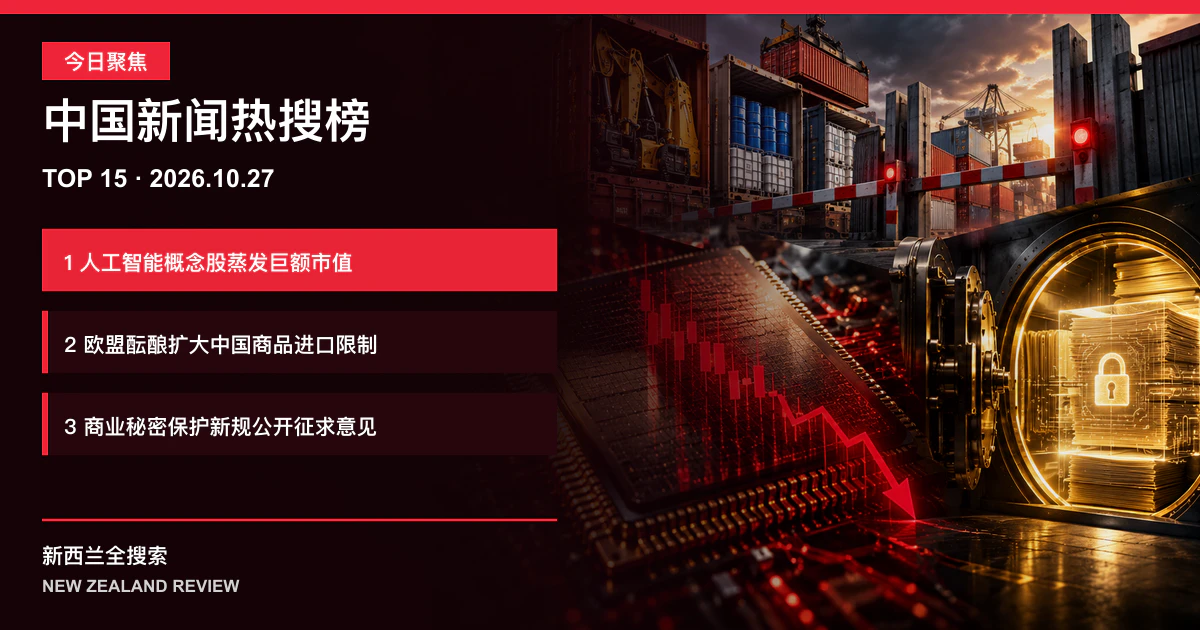 中国新闻热搜榜TOP15｜2026年10月27日｜人工智能概念股四个月蒸发巨额市值、欧盟酝酿扩大中国商品进口限制、商业秘密保护新规公开征求意见