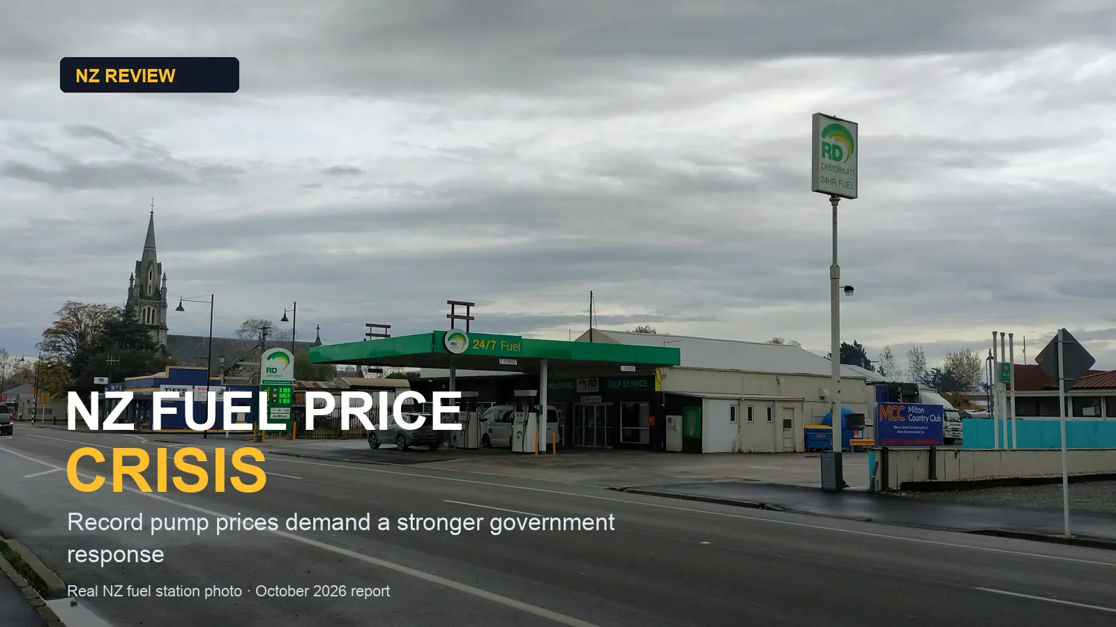 Real New Zealand petrol station photo used for an NZ Review report on record fuel prices and cost of living pressure
